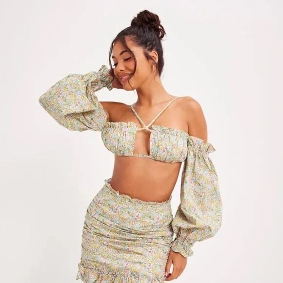 For Love And Lemons- NWT- Raleigh Cropped Top & Skirt (SET) Floral Sz:M Ret$260 - Picture 1 of 8